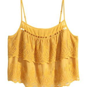 H&M Divided Tiered Lace Cropped Cami Yellow Gold Mustard